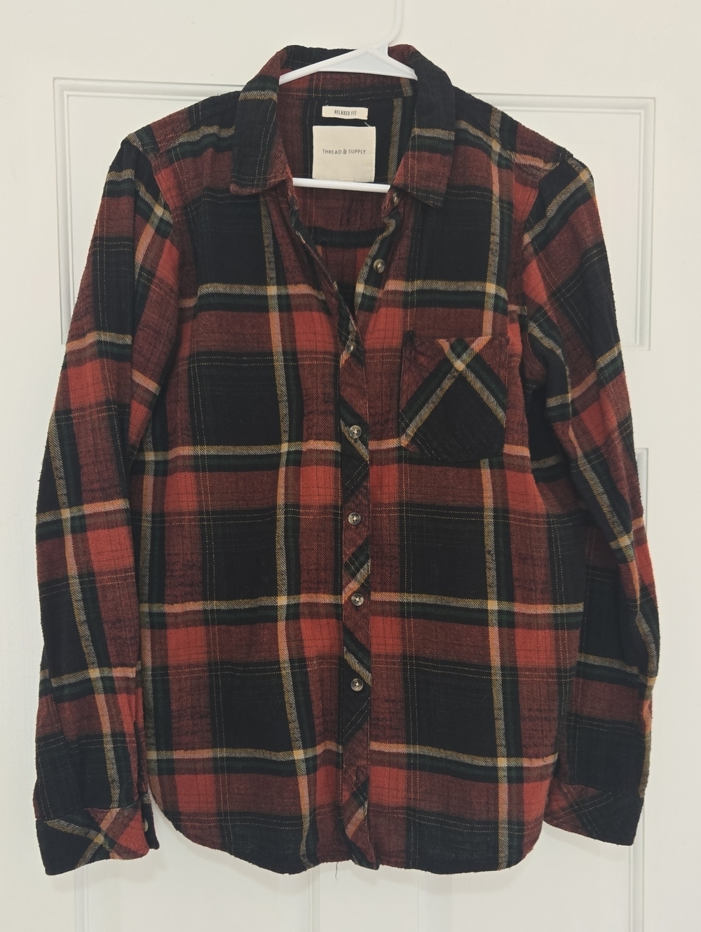 Thread & Supply Red and Black Plaid Button-Down Shirt